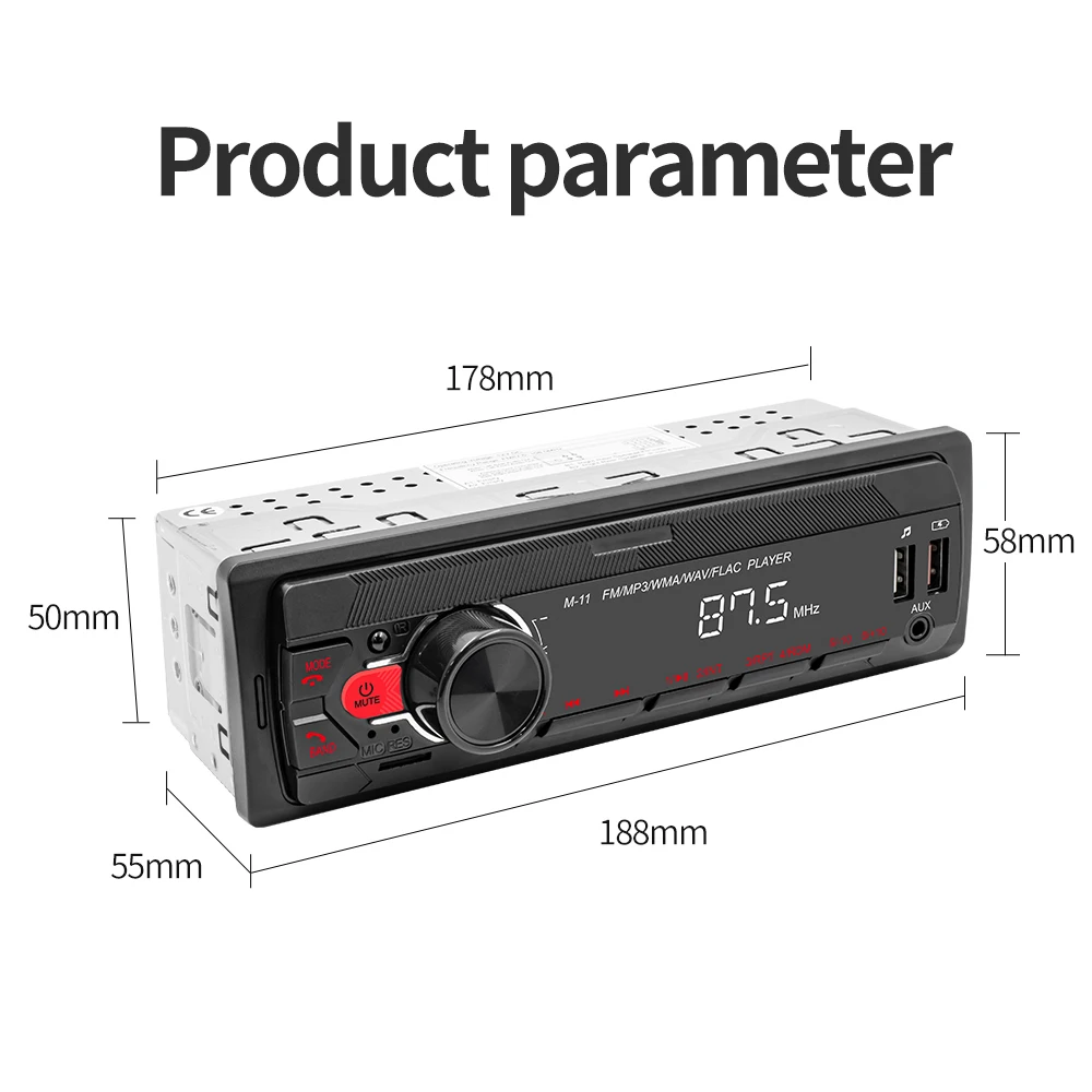 Podofo 12V Universeller Auto-MP3-Player USB SD AUX-IN Autoradio-Player FM LCD-Bildschirm Bluetooth RCA-Anschluss USB Smart Intelligentes System – Detail 14