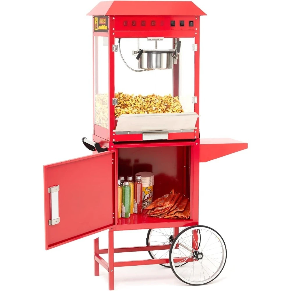 الأجهزة الصغيرة - آلة صنع الفشار مع عربة، صانع الفشار مع غلاية سعة 10 أونصة تشكل ما يصل إلى 64 كوبًا، مسرح أفلام عتيق تجاري #2