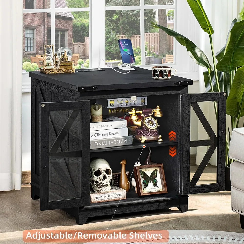 3-Piece Farmhouse Coffee Table Set: Large End and Side Tables with Charging Station and Storage Coffee Table