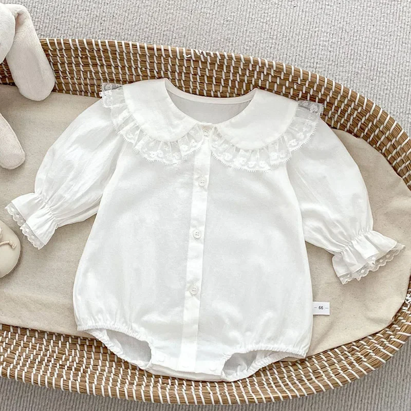 

2025 New Spring Toddler Baby Girl Romper Long Sleeved Cotton Solid Color Newborn Baby Girl Jumpsuit 0-24M Baby Girl Clothing