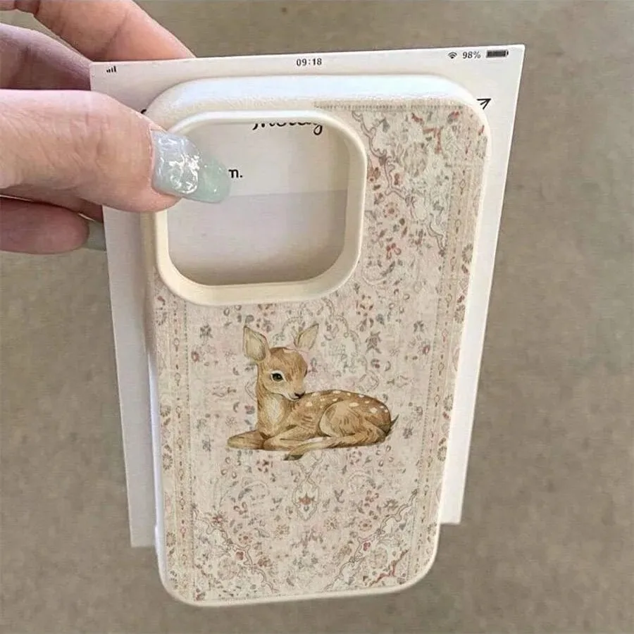 Vintage Deer Pattern Phone Case For iPhone 17 16 Pro Max 15 14 13 12 11 Plus 17 Air Lichee Pattern Silicone Phone Case
