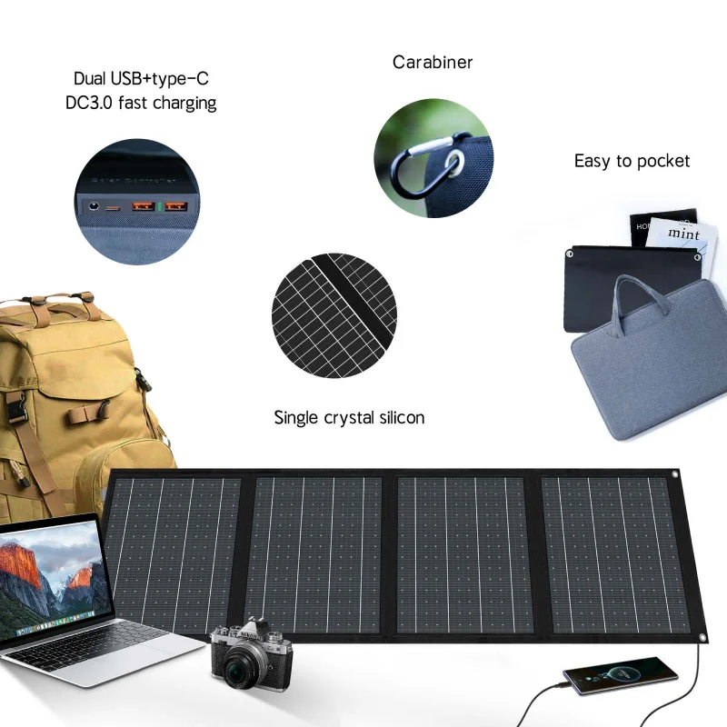 Foldable Bag Solar Panel 25-60W - Portable Solar Charger with USB+DC Output for Outdoor Power & Phones