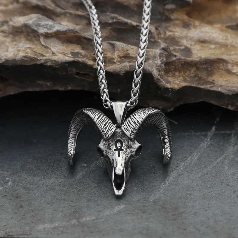 

Vintage Gothic Goat Head Pendant Chain Popular Stainless Steel Egyptian Cross Necklace Amulet Personality Jewelry Gift Wholesale