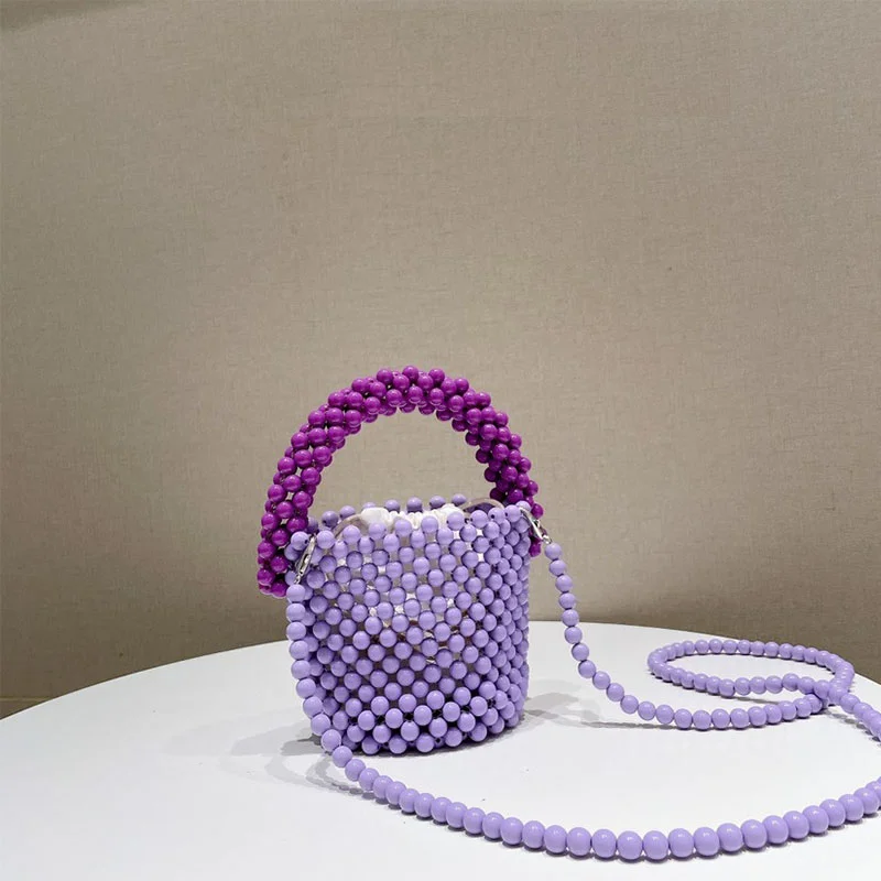 

2023 New Women's Bag Color Contrast Macaron Handmade Pearl Mini Crossbody Bags for Woman Fashion Cute Versatile Colorful Handbag