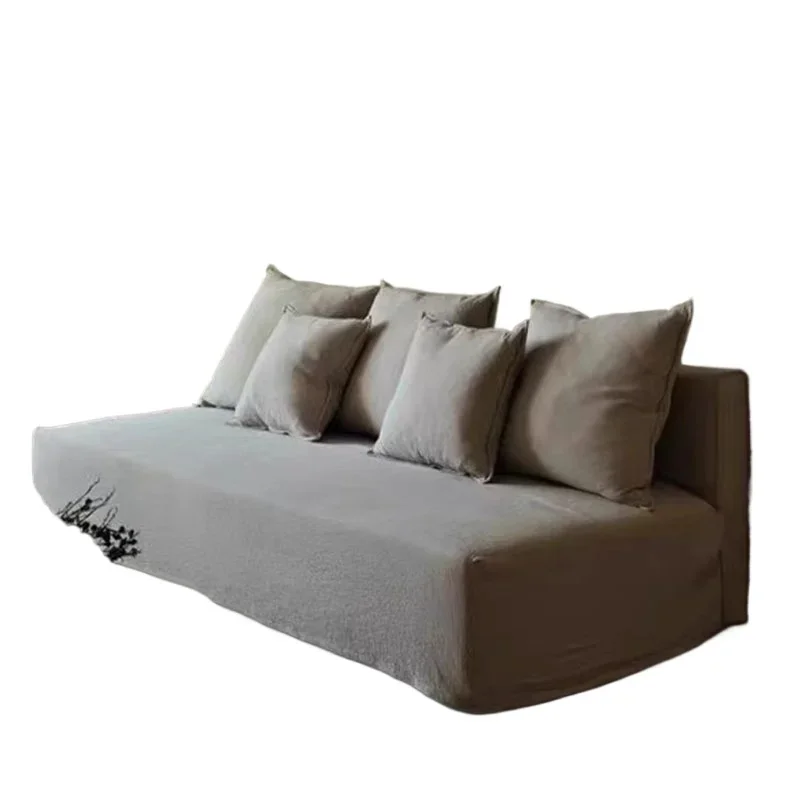 

Armrest-free long sofa Nordic retro washed hemp bed and breakfast inn fully dismantled and washed single seat