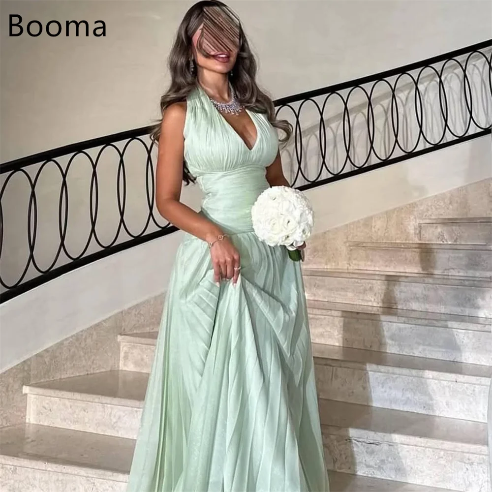 

Booma A-Line V-Neck Pleat Simple Evening Dresses Mint Green Formal Dresses for Women Long Elegant Prom Gowns Custom Made