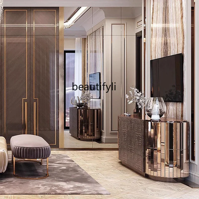 ss25 خزانة تلفزيون فاخرة وخفيفة الوزن من الأرض إلى السقف خزانة ملابس للفيلا خزانة منزلية لغرفة المعيشة الراقية