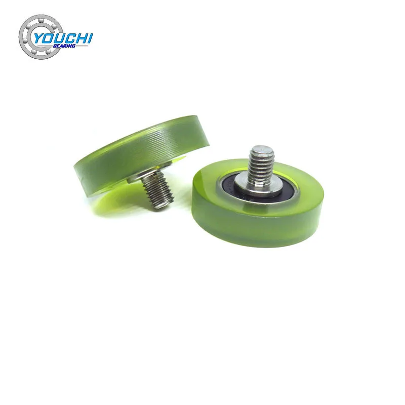 2pcs OD 40mm PU Coated Roller With M8 Screw PU600040-10C1L10M8 Polyurethane Bearing 40mm Soft Rubber Guide Wheel Pulley