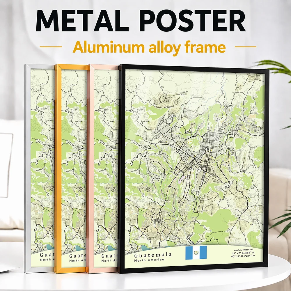 Guatemala City Street Map Metal Poster With Aluminum Alloy Frame Customized Linework Wall Art For Study And Office Reception
