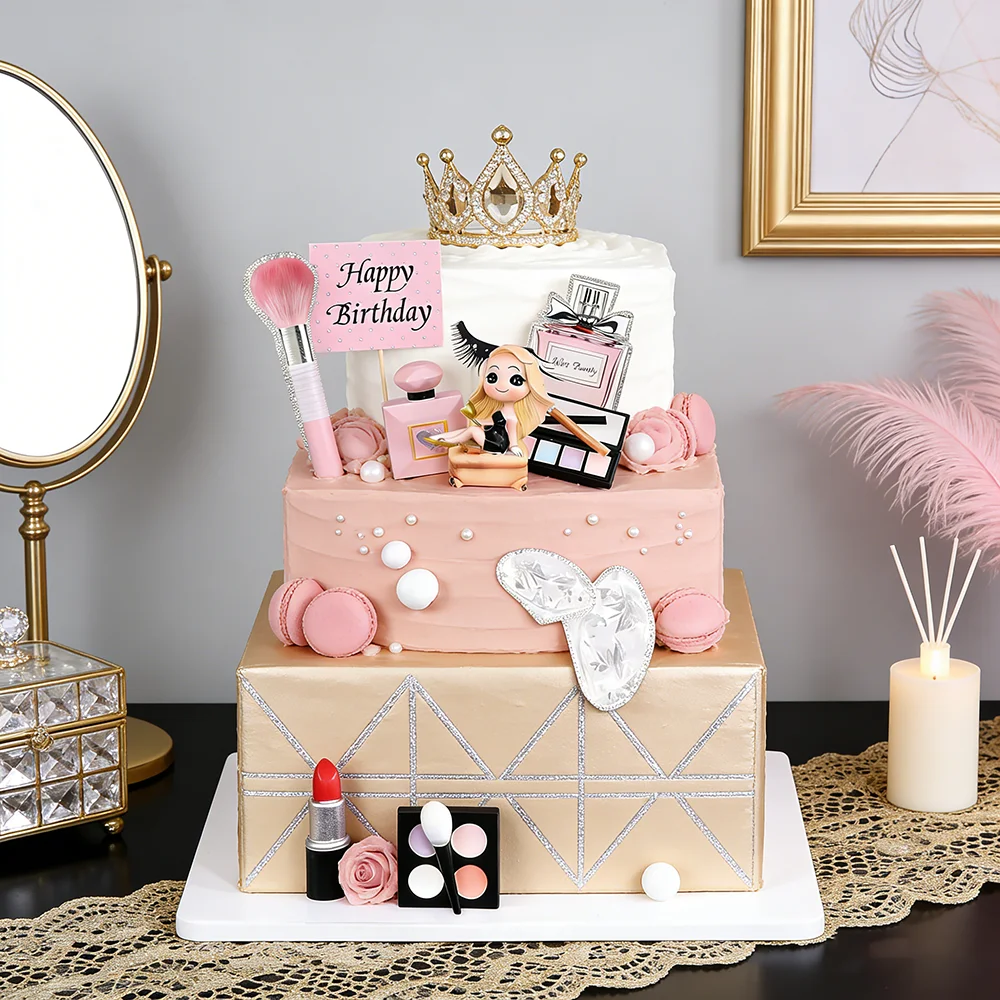 Lippenstift Parfümflasche Lidschatten-Box Tortendekoration Mädchen Happy Birthday Party Dekoration Muttertag Mama Geburtstag Cupcake Topper