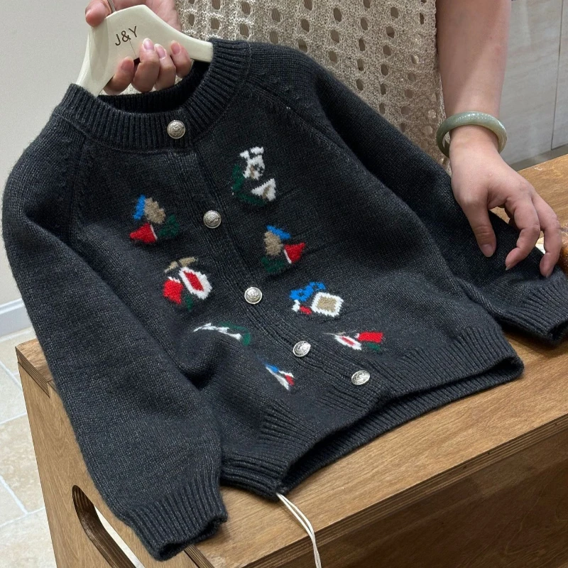 

2025 Autumn New Fashionable Western Cartoon Flower Sweater Jacket for Girls