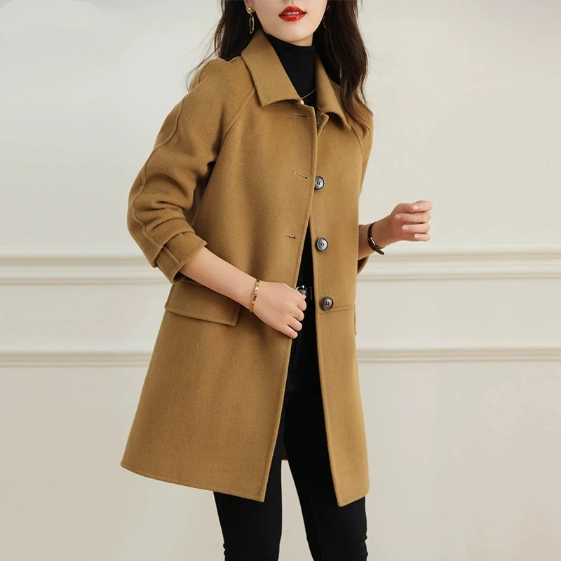 Autumn Winter New Woolen Coat Women's Fashionable Camel Black Colored Woolen Coat Jackets