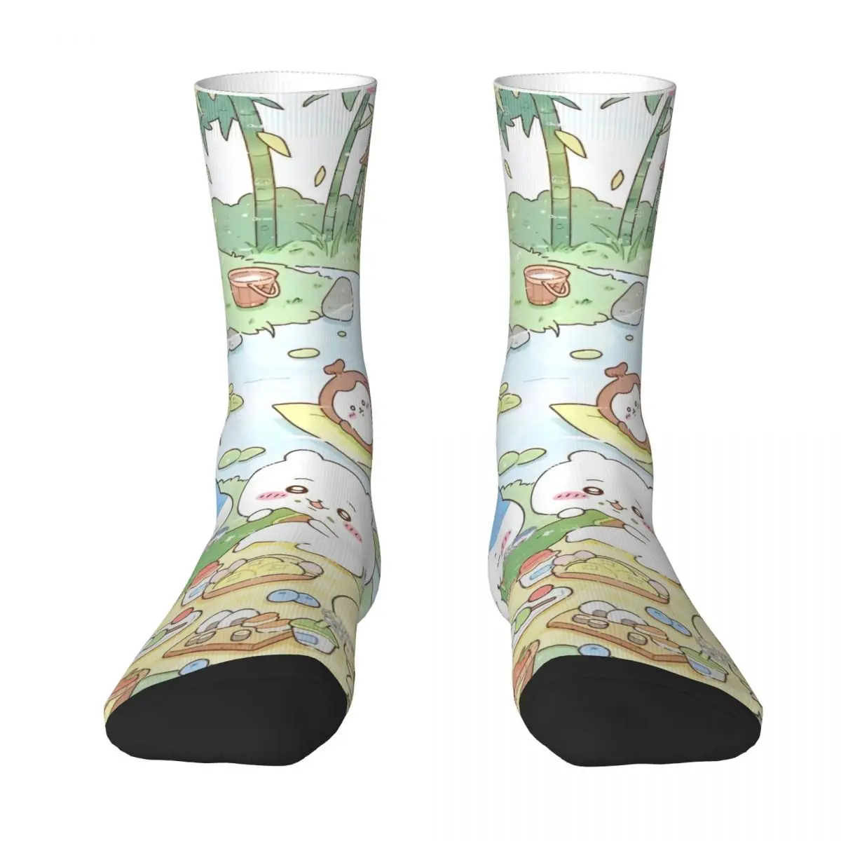 Chiikawa-Chaussettes de pique-nique coordonnantes pour hommes et femmes, bas d'hiver doux, motif de planche à roulettes, mode