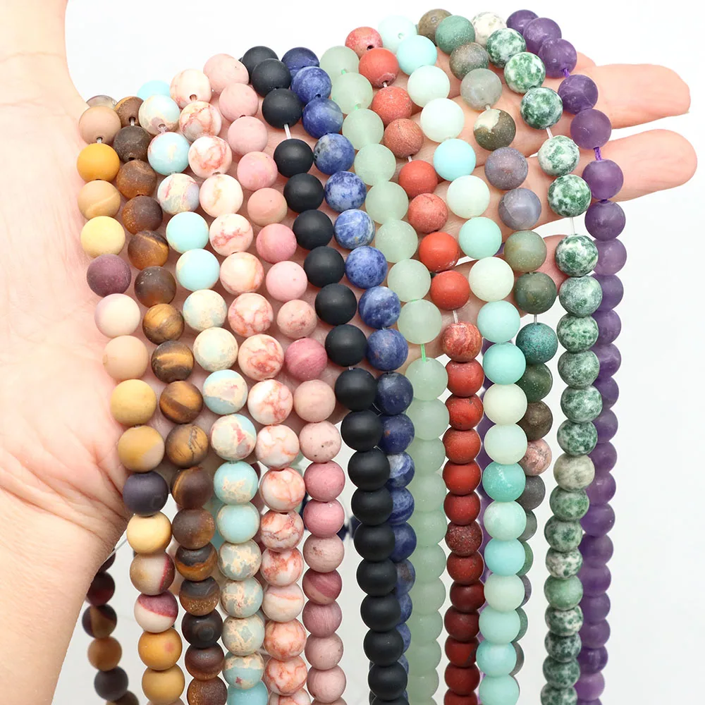 4 6 8 10mm Natural Stone Beads Matte Amethyst Amazonite Agates Jades Round Loose Minerals Bead for Jewelry Making DIY Bracelet