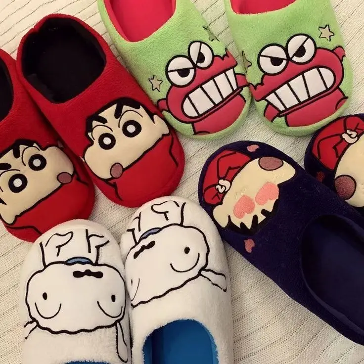 Crayon Shin Chan Cotton Slippers Anti Slip Silent Floor Slippers Anime Cartoon Proof Baotou Couple's Hairy Slippers Plush Gift