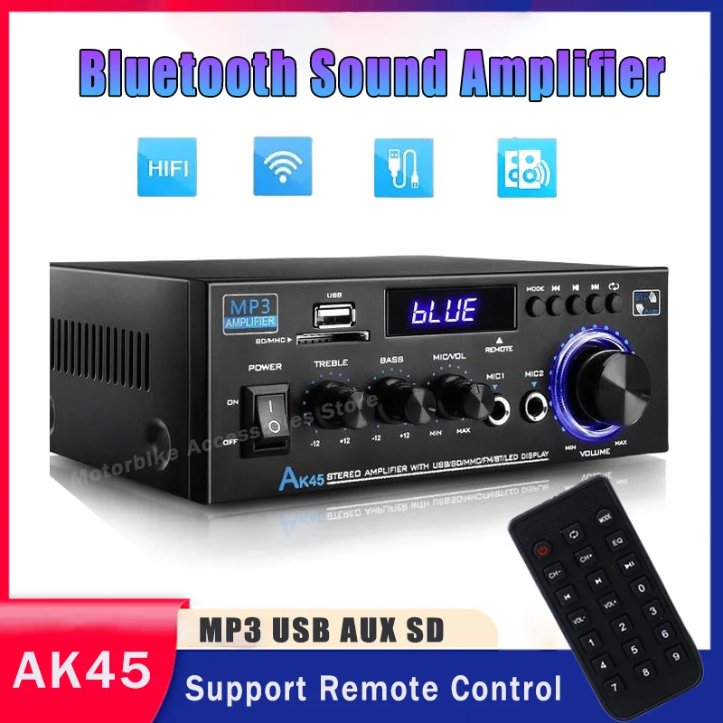HiFi Digital Amplifier AK45 Bluetooth Amplifiers Surround Sound For Car MP3 Channel 2.0 Support FM USB SD Audio Stereo Speaker