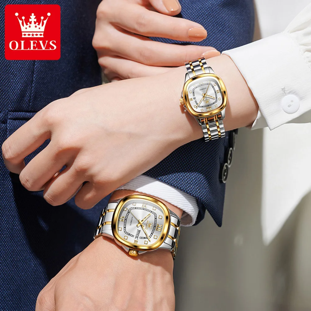 OLEVS Luxury Lover Watches Fashion Square Automatic Mechanical Watch Men and Woman Couple Watch Waterproof Lover's Wristwatch