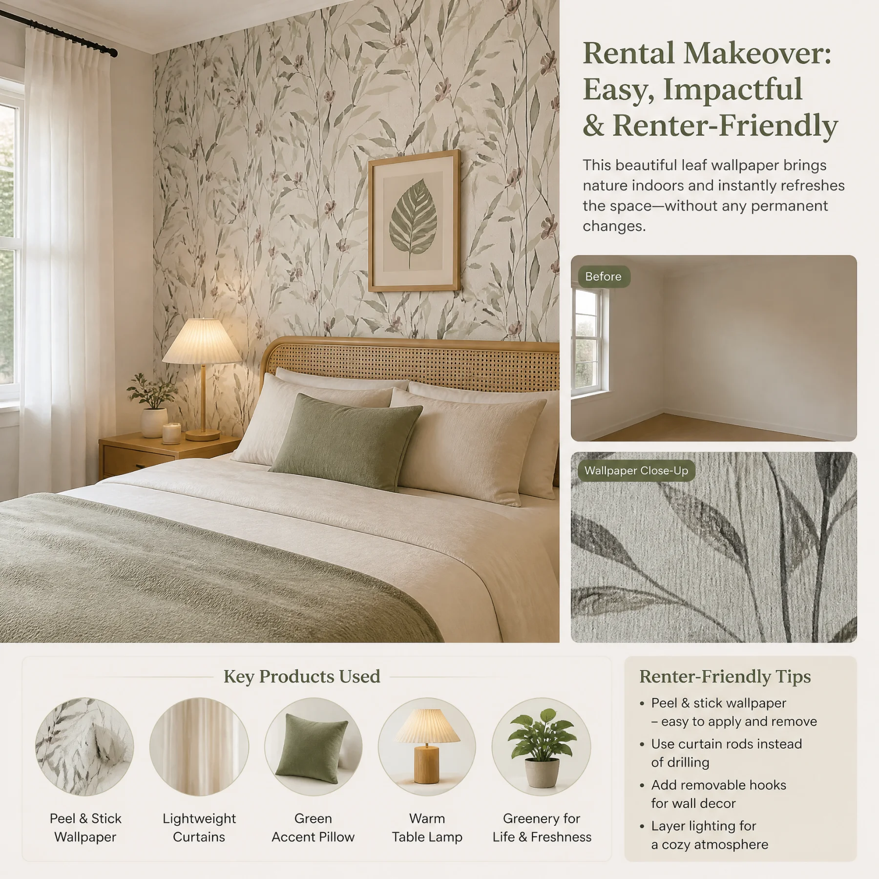 Green Leaf Removable Waterproof Vinyl Contact Paper Peel And Stick Self Adhesive Wallpaper for Furniture And Cabinet Home Decora