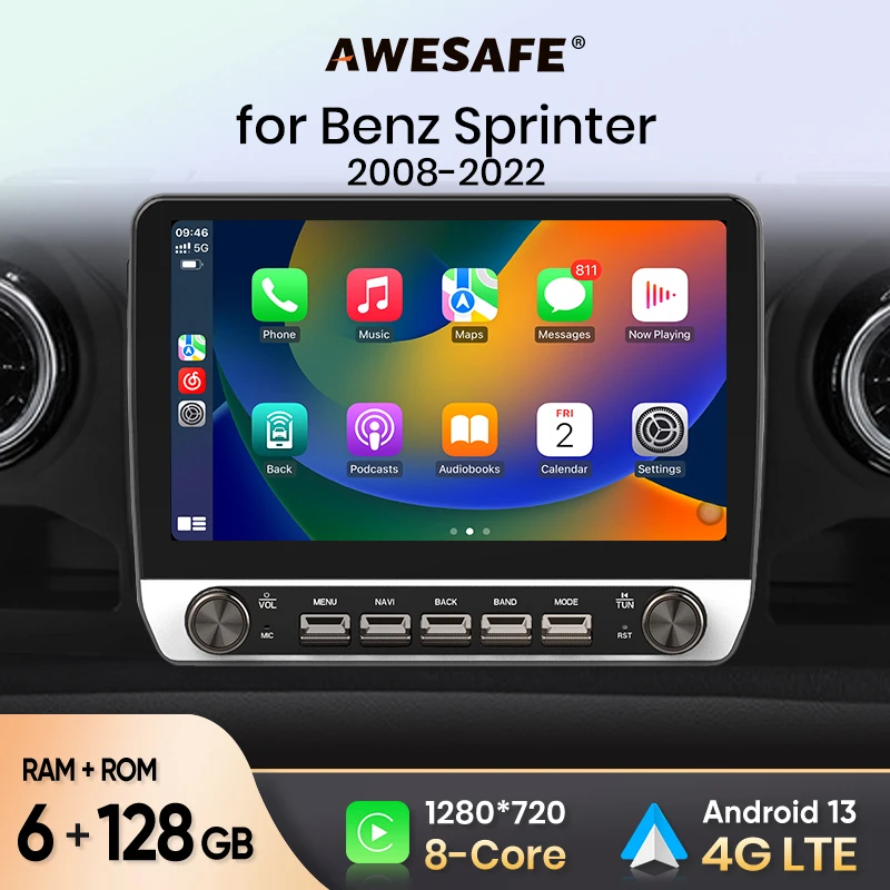 AWESAFE Car Radio for Mercedes-Benz Sprinter 2018-2022 Wireless Carplay for Apple Android Auto Stereo Buttons Multimedia GPS 4G