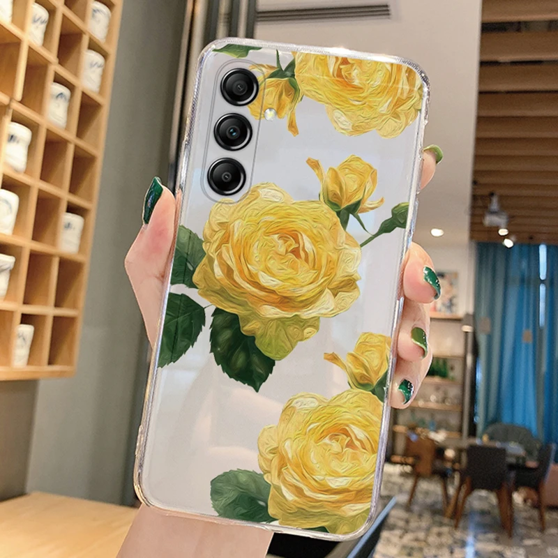 For Samsung Galaxy A56 A17 A07 A13 A14 A15 A25 A34 A35 A36 A54 A55 A06 A04S A24 Luxury Flower Plants Silicone Clear Phone Case