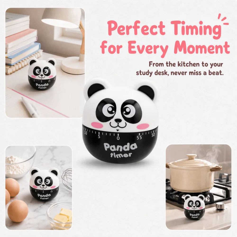 ABS Mechanical Kitchen Timer Mini Size Black Pink Manual Countdown Timer Loud Alarm Cartoon Panda Design Wind Up Timer
