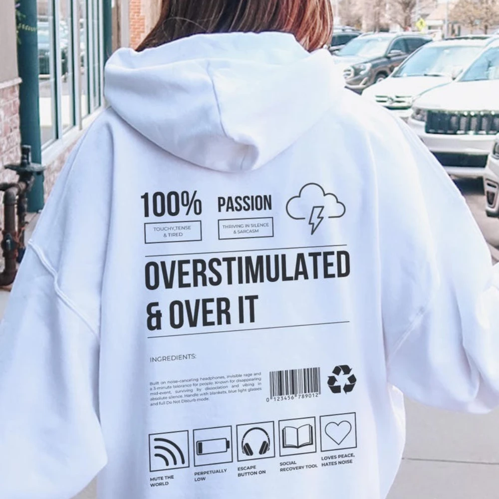 ‌Unhinged Overstimulated Over It Hoodie Funny Mental Health Sarcastic Casual Long Short Gift for Women Men Birthday Aesthetic