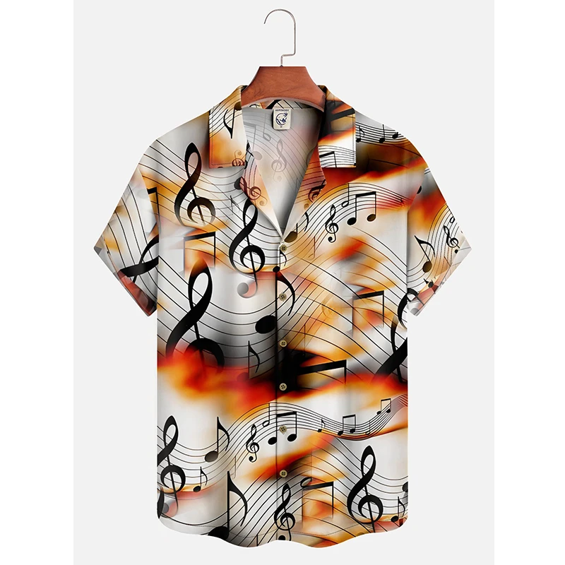 

Гавайская пляжная рубашка, Мужская быстросохнущая Летняя Повседневная Блузка с коротким рукавом и принтом гитары в стиле Харадзюку, уличная Корейская одежда, 2024, Camisa 4XL