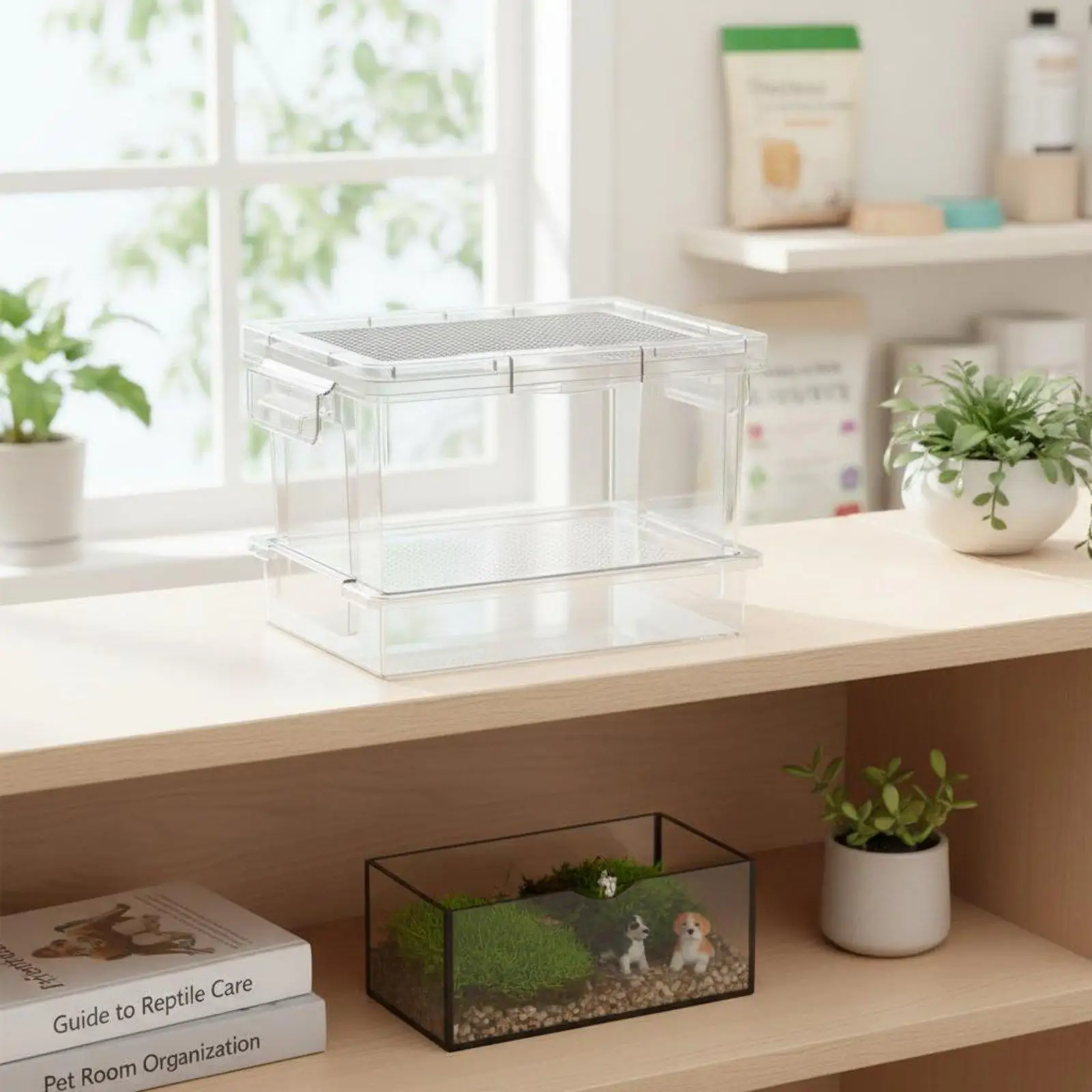 Innovative Breeding Container with Collection Tray Animal Habitat Sifter Secure Lock Reptile Enclosure for Silkworms