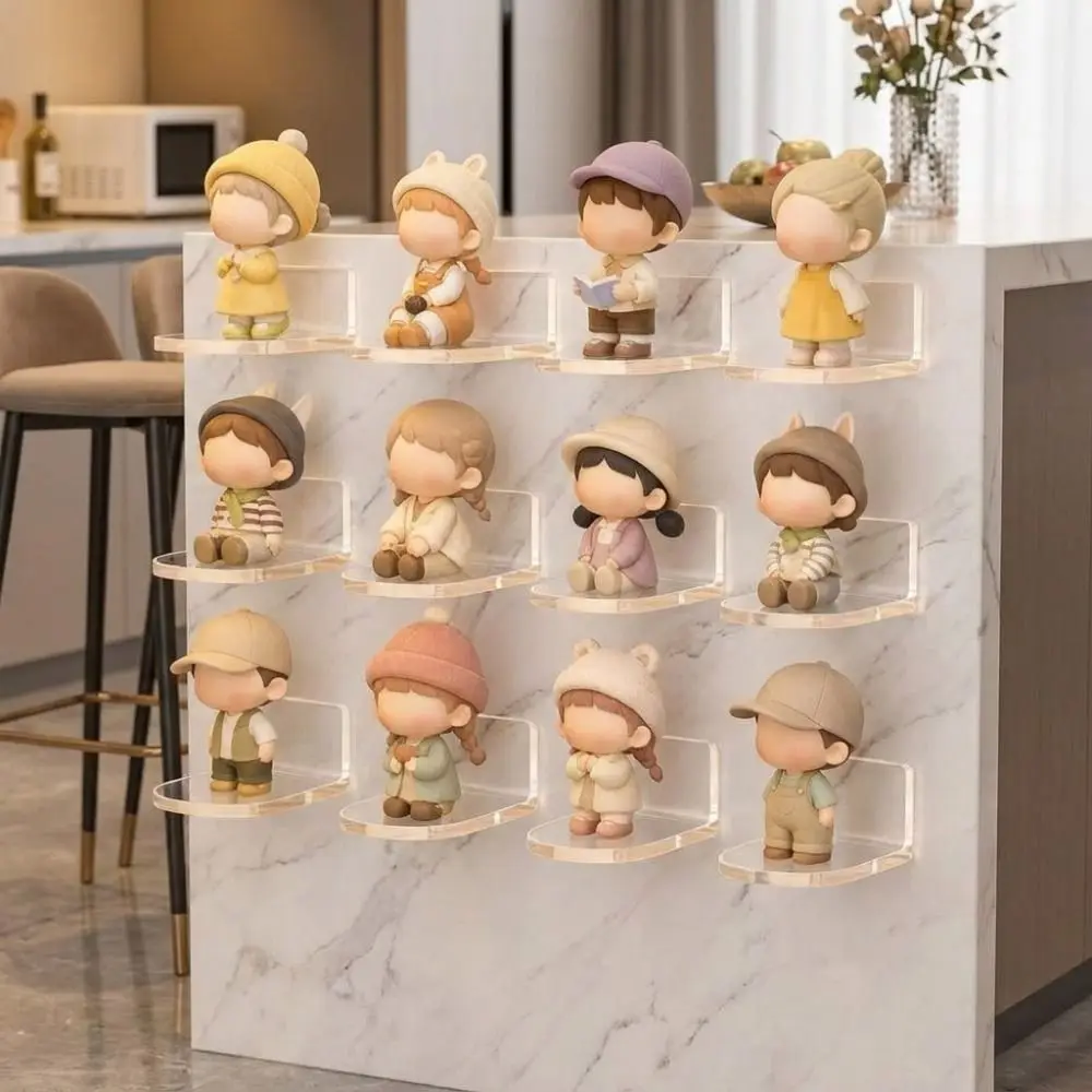 5 pcs Transparent Acrylic Figure Stand Magnetic Self-Adhesive Dolls Stand Shelf Wall Mounted Multi-Functional
