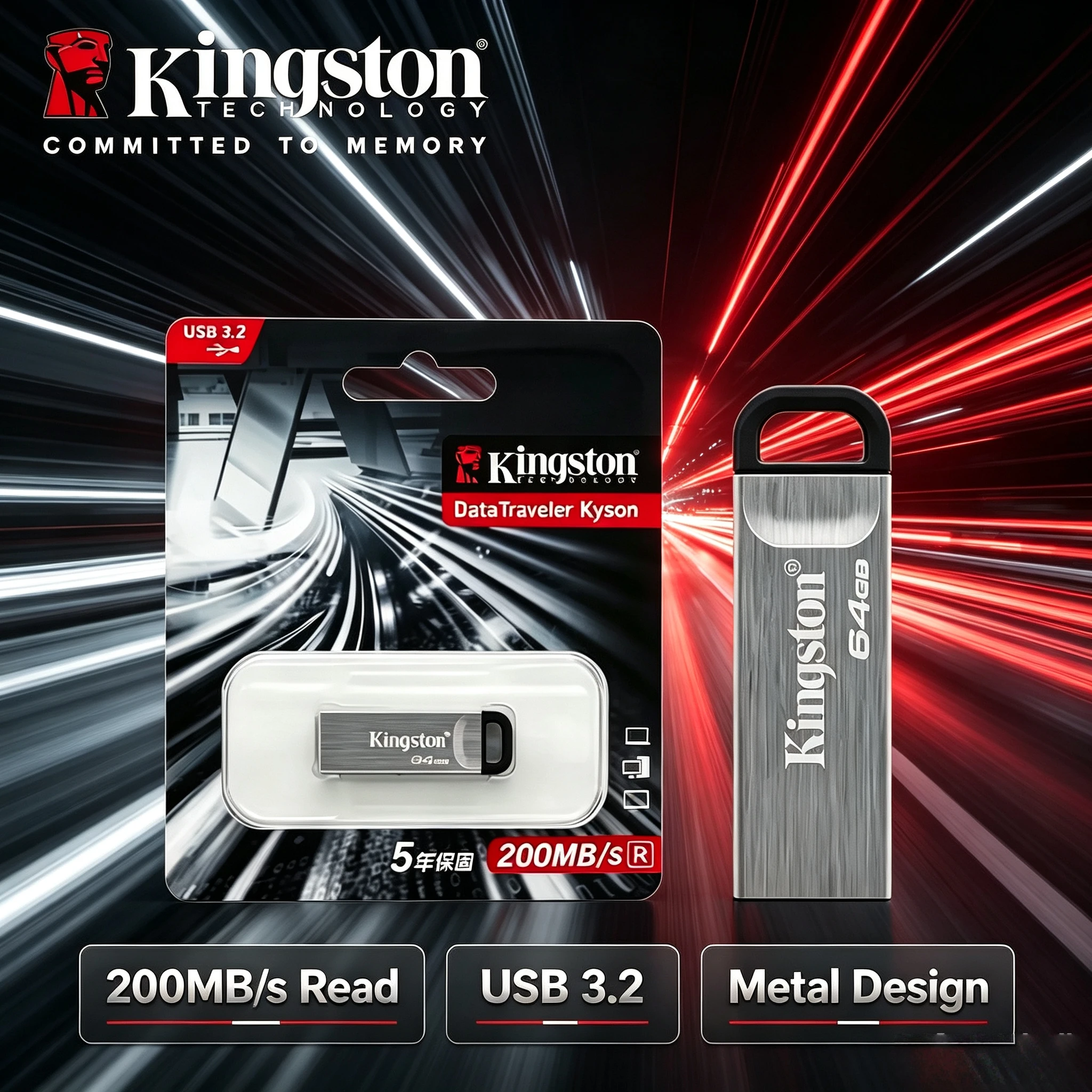 Kingston 64GB 128GB 256GB 512GB DataTraveler Kyson USB 3.2 Gen 1 Flash Drive 200MBs for Computer Laptop PC Fast Transfer