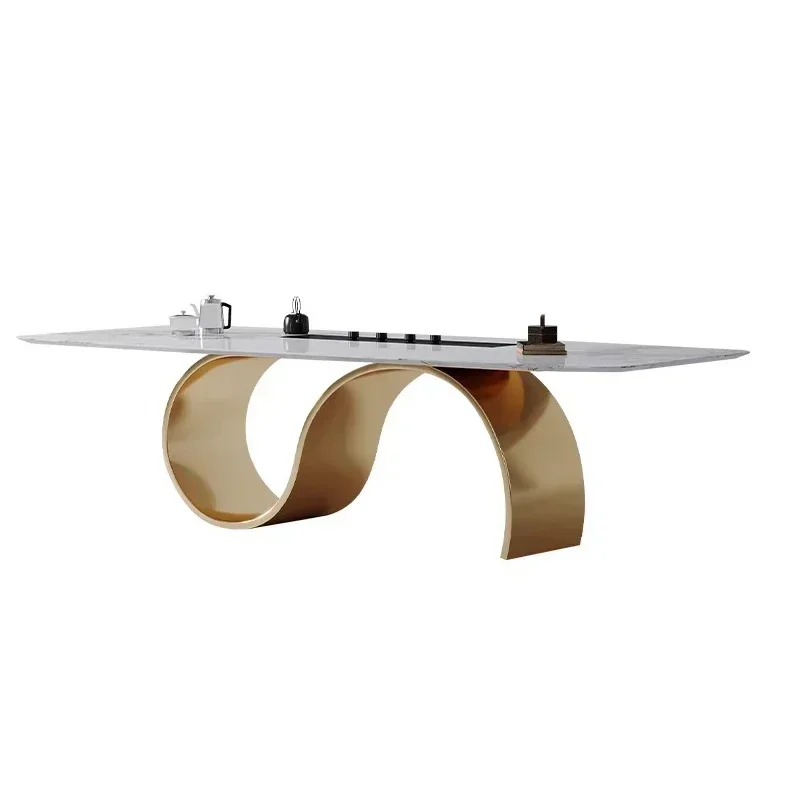 Long - lasting Luxury Stone Dining Table Modern Gold Frame Games Coffee High-end Designer Dining Table Chair Dinner  Kitchen Fur