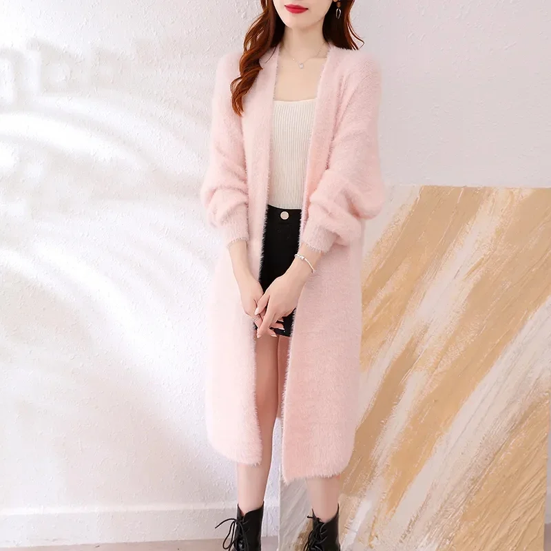 Pure desire Wind Female Medium Long Autumn Winter Mink Fur Sweater Cardigan Women Loose Versatile Lazy And Thick Knitted Jacket