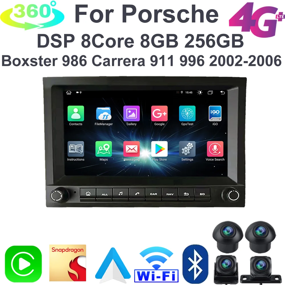 For Porsche Cayman Cayenne 911 996 MK2 Boxster 997 2002 2003 - 2008 Car Radio Multimedia Player Android Auto Carplay 360 Camera