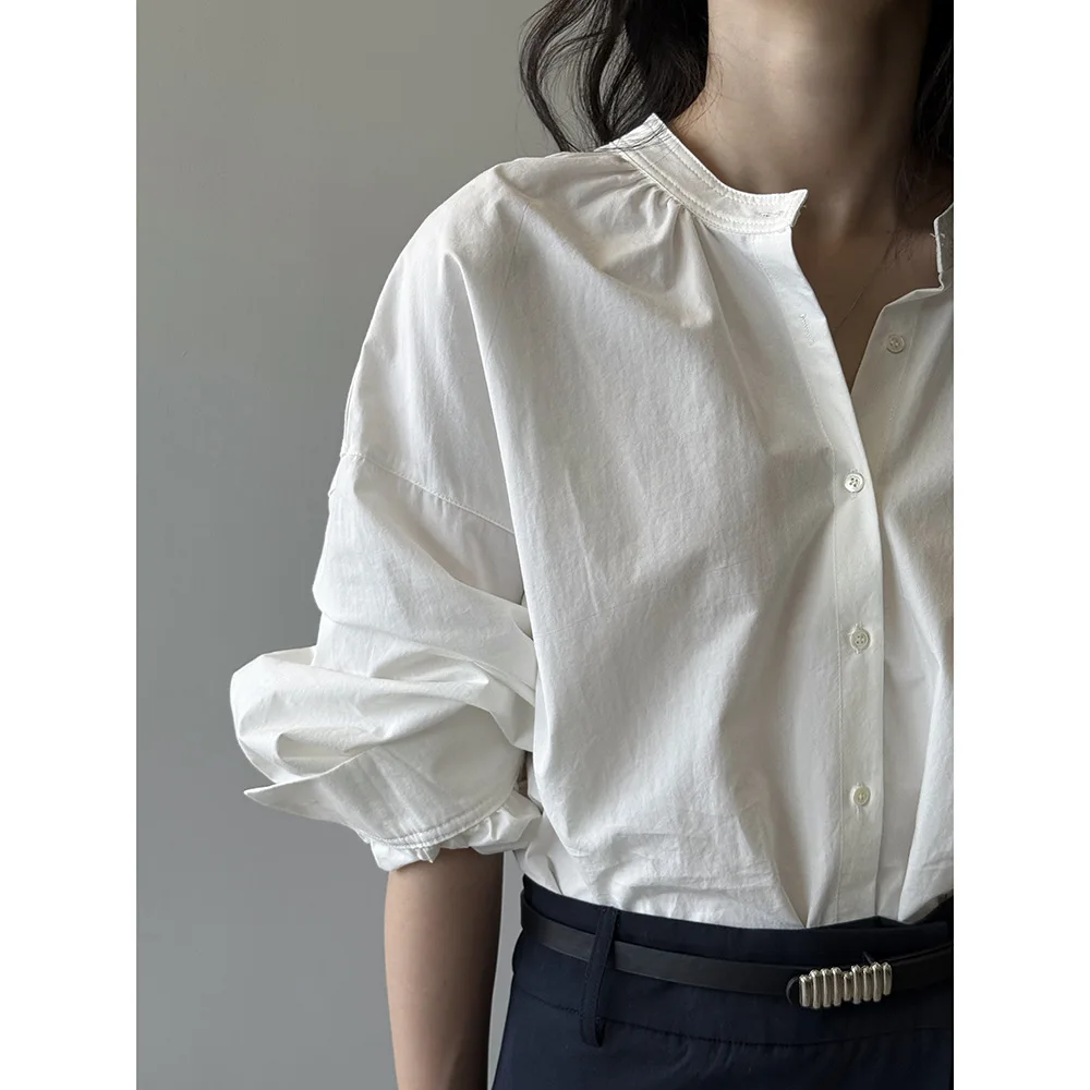 

Cotton Round Neck Shirt for Women, Autumn New Style, Chic, Light and Mature Commuting Long Sleeved Top