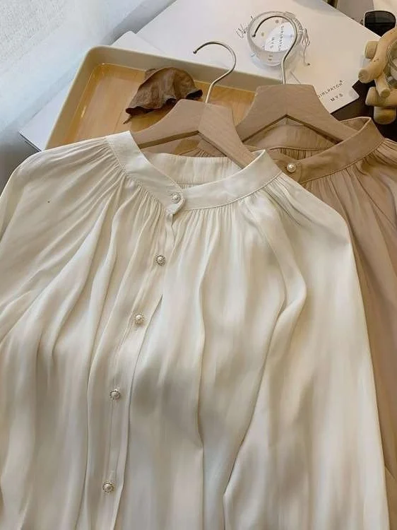 

Женская рубашка Cleanfit с длинным рукавом из ацетатного атласа, с рукавами-фонариками, из тонкого полиэстера, не деформируется, однотонная