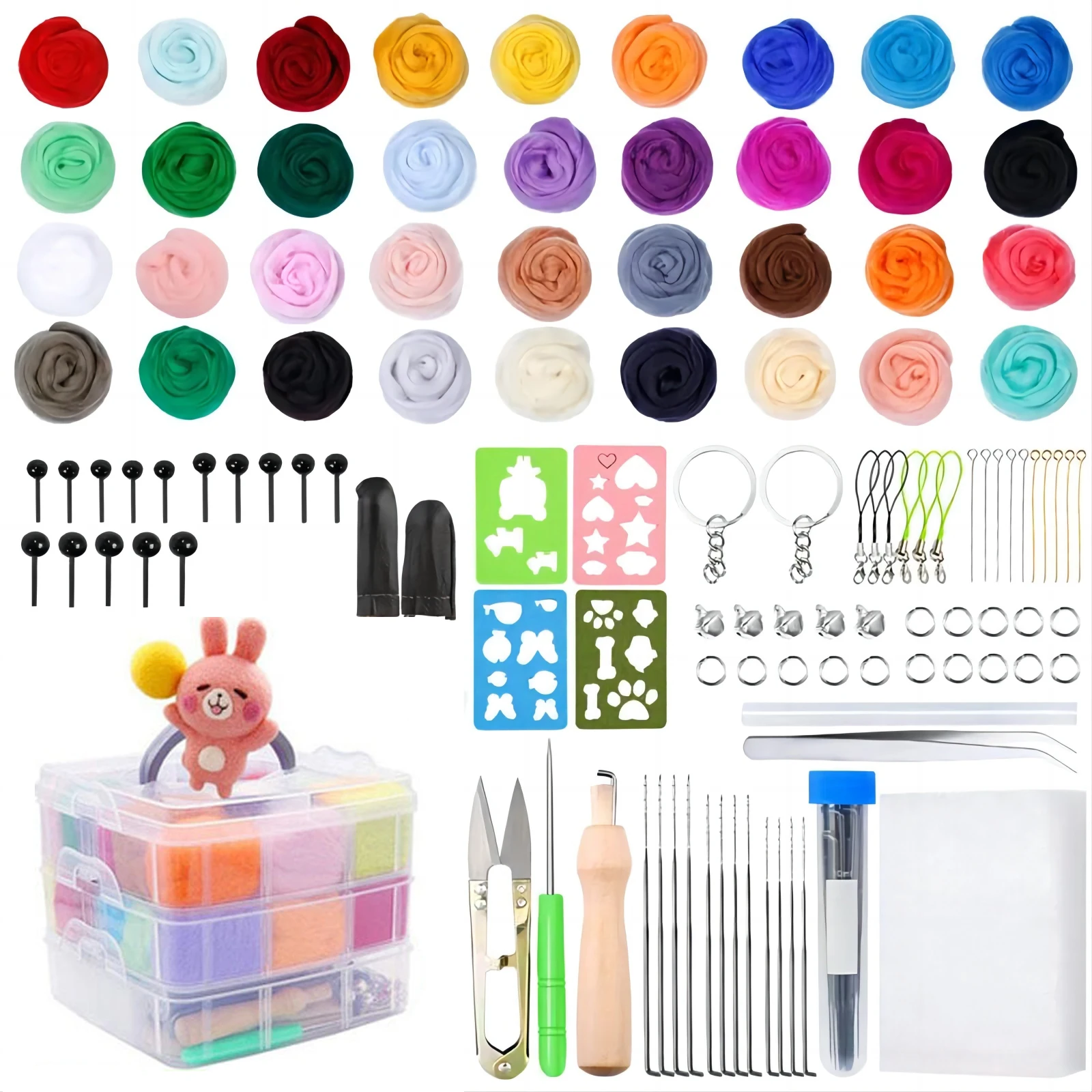 Needle Felting Kit Wool Roving DIY Craft Wool Fibre Needle Felting Starter Handcraft Kit Fabric Materials Accessories