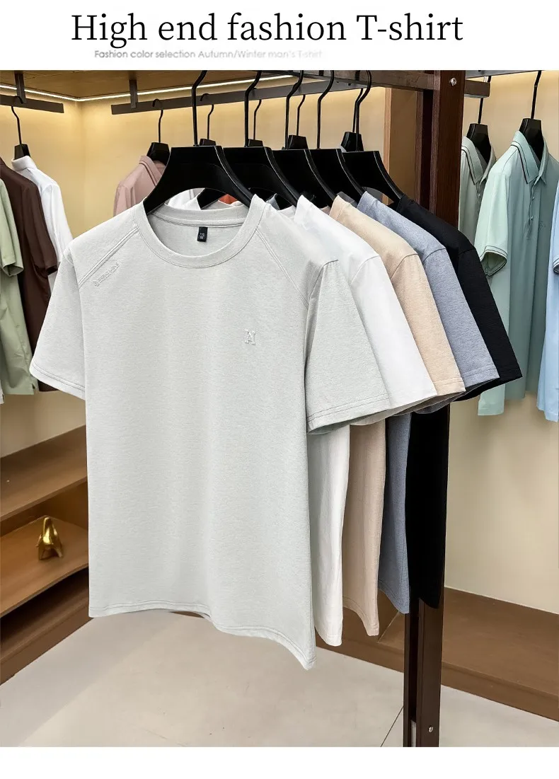 Modisches Luxusmarken-T-Shirt für Herren mit Kurzarm, geprägten Buchstaben, neuem Stil, atmungsaktiv, sommerlich, lässig, Rundhalsausschnitt, einfarbig. – Detail 2