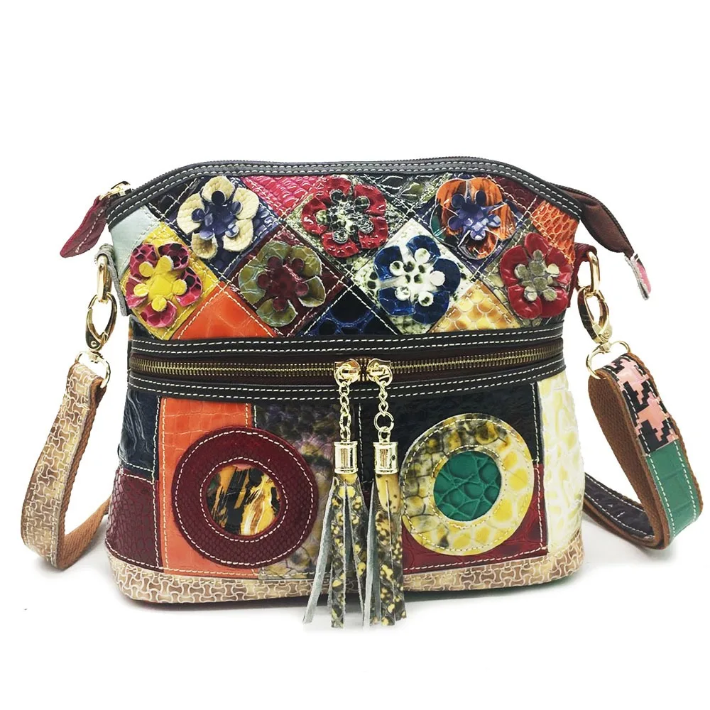 

Nesitu High Quality Fashion Vintage Flower Top Grain Genuine Leather Small Women Shoulder Messenger Bag Cowhide Purse M88