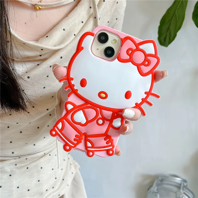 Hello Kitty Skating Shape Silicone Sanrio Anime Cute Silicone Soft Case Anti-drop for IPhone 16 15 13 14 12 Pro Max Shell Cover