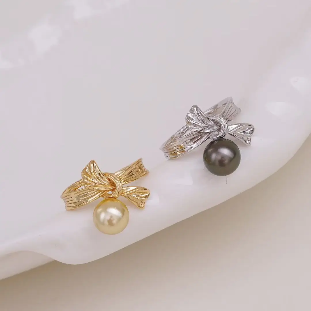 Bow Knot 925 Sterling Silver Adjustable Finger Ring Mountings Base Setting Findings Jewelry Components for 8-9mm Pearls 3pcs/lot