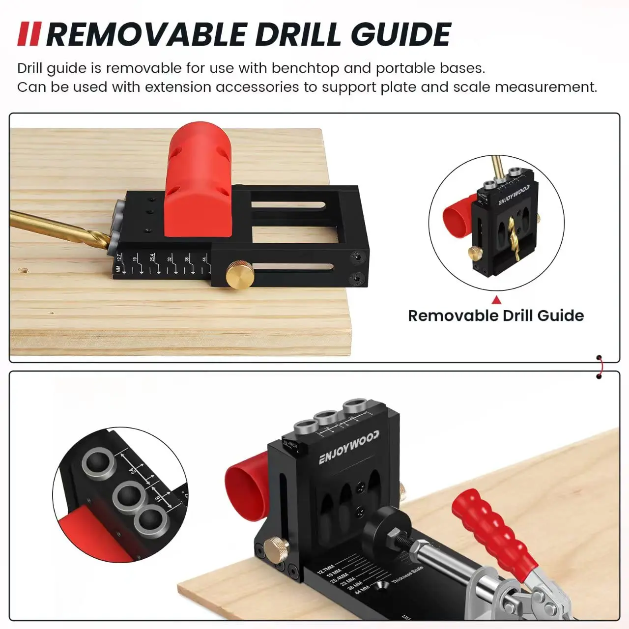 Imagem -04 - Enjoywood-ajustável Bolso Buraco Jig Liga de Alumínio Carpintaria Hole Puncher Localizador para Faça Você Mesmo Projetos de Carpintaria Xk4s