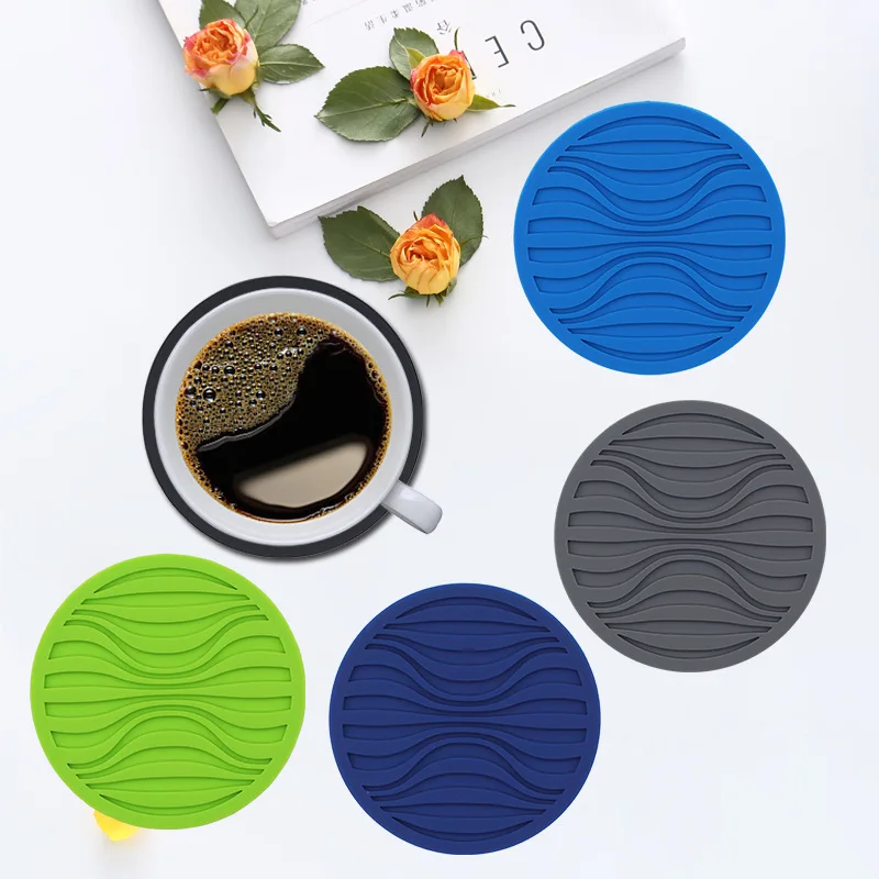 Round Silicone Coaster 10cm Non-slip Wave Creative Mats Water Cup Thermal Insulation Pad Drain Simple Coffee Teacup Pads