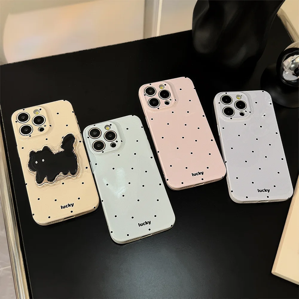 Cute Polka Dot Phone Case with Cat Stand for iPhone 15 PRO MAX 14 13 12 11 XS X XR SE 8 7 PLUS Phone Protective Cover