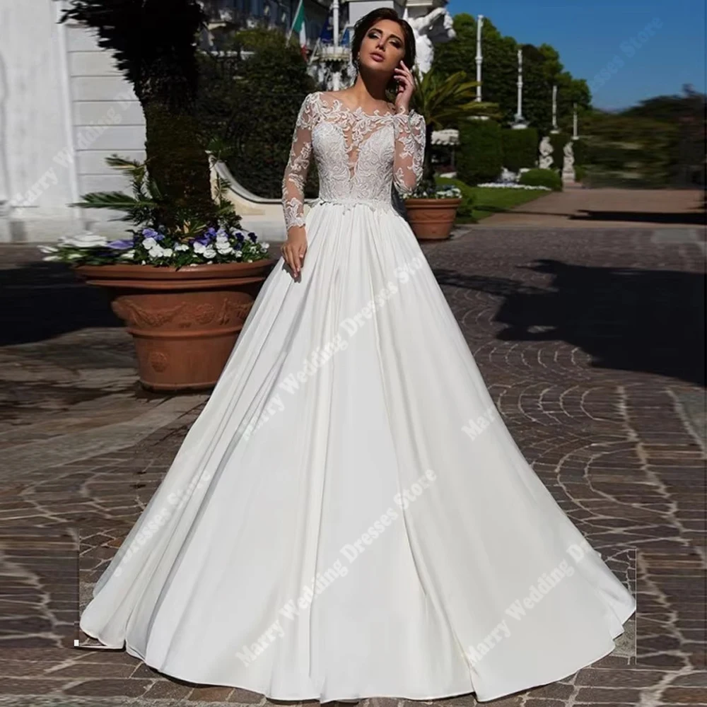 

2025 Off The Shoulder A-Line Women Wedding Dresses Elegant Long Sleeves Appliques Lace Bridal Gowns Vestidos De Novia Customized