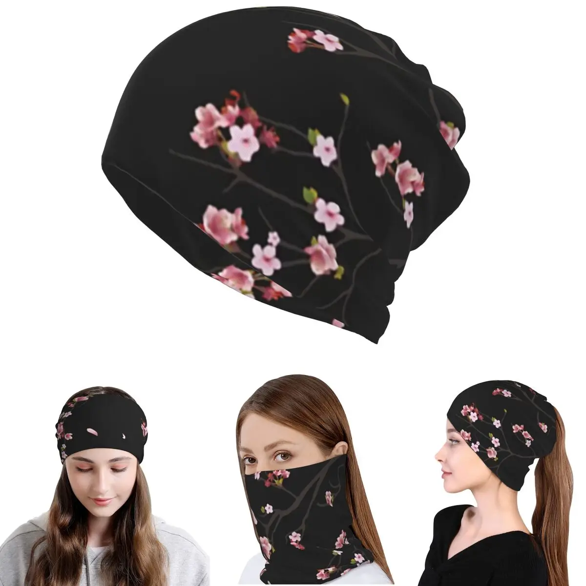 

Japanese Cherry Blossom Pattern Bandana Neck Gaiter Wrap Mask Scarf Warm Balaclava Beanies Hat Unisex Adult Washable