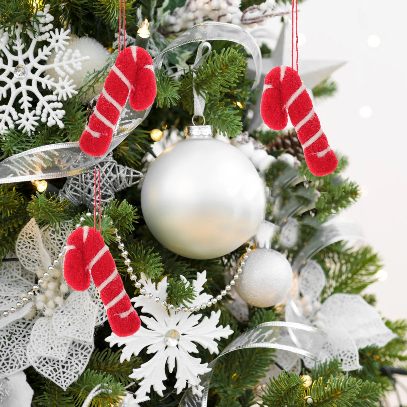

10 Pcs Felt Candy Cane Ornaments Christmas Canes Collection Tree Decor Hanging Decorations