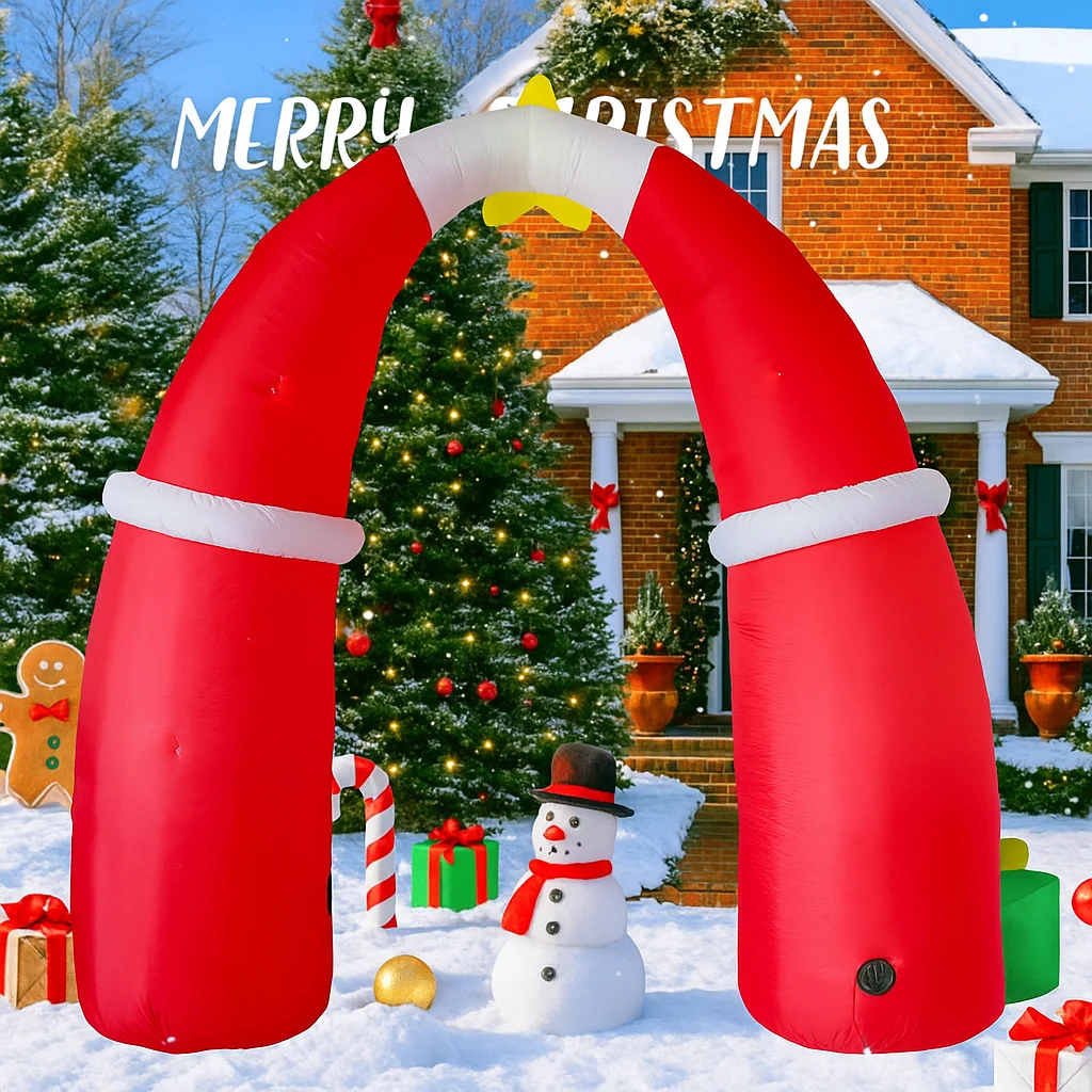 8.8FT Inflatable Christmas Toy Santa Archway Decoration Xmas Yard Decor LED Star Boxes Double Santa Design Yard Decorations
