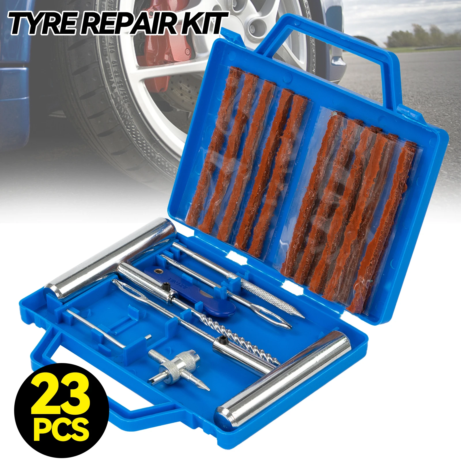 Portable Car Tire Repair Kit 23Pcs DIY Easy Repair Tyre Puncture Repair Tool For Car Motorcycles ATVS Lawnmowers Tractors Trucks