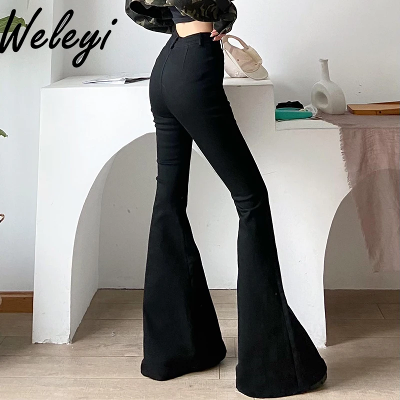 

Black Micro-pull Pants Female 2024 Autumn Clothes Woman Winter New Casual Women's Slimming High-waisted Tight Flared Trousers