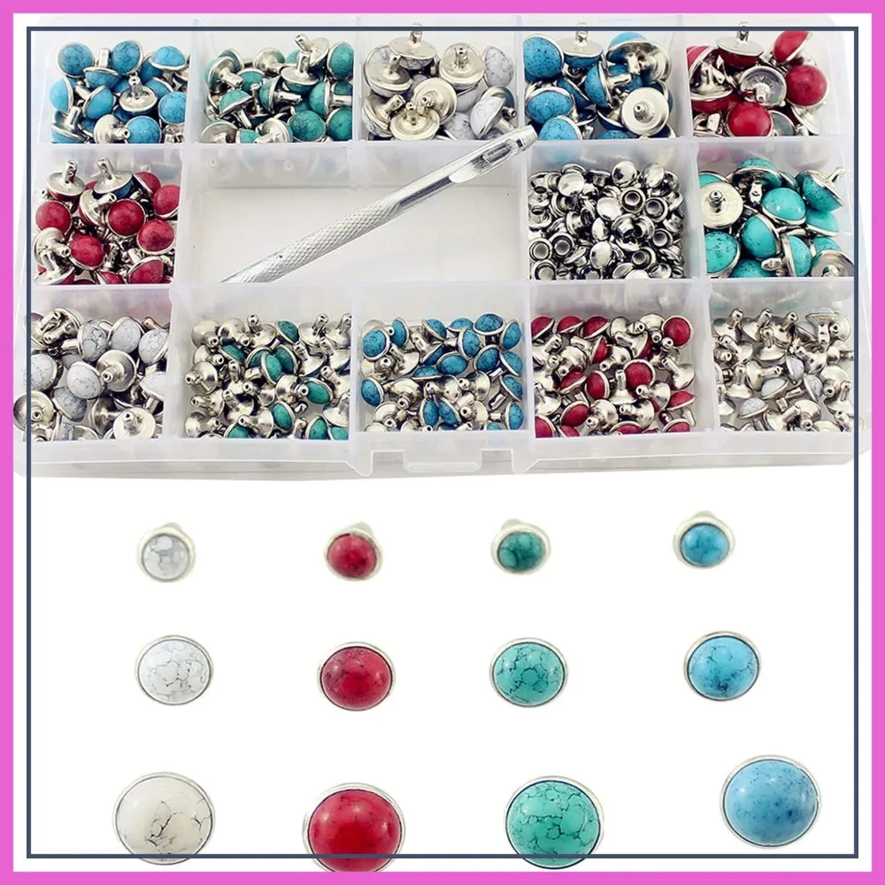 

320 Sets Rivets Kit 6/8/10mm 4 Colors Metal Rapid Rivet with Tool for Leather Craft Dog Collar Clothing DIY